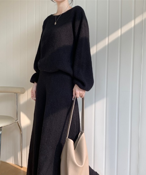 Diosfront（ディオスフロント）の「ボートネック畦編みニットプルオーバーセットアップ（セットアップ・レディース・ブラック/アイボリー/ベージュ/モカ/チャコールグレー・FREE）」の9枚目の写真