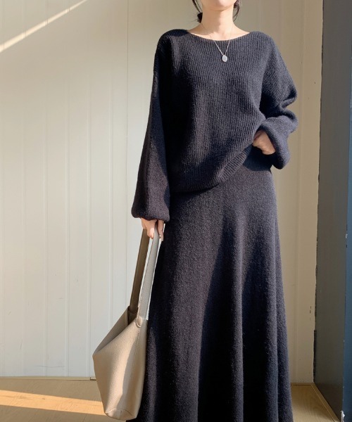 Diosfront（ディオスフロント）の「ボートネック畦編みニットプルオーバーセットアップ（セットアップ・レディース・ブラック/アイボリー/ベージュ/モカ/チャコールグレー・FREE）」の11枚目の写真