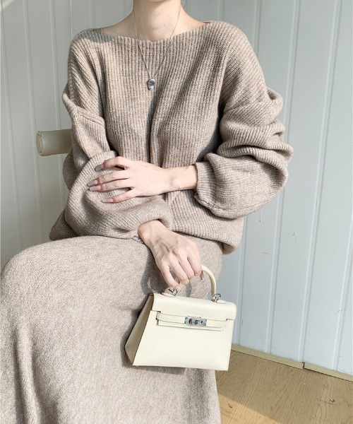 Diosfront（ディオスフロント）の「ボートネック畦編みニットプルオーバーセットアップ（セットアップ・レディース・ブラック/アイボリー/ベージュ/モカ/チャコールグレー・FREE）」の12枚目の写真