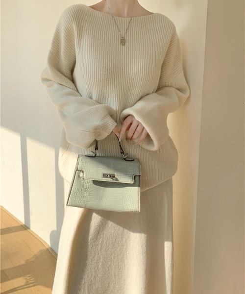 Diosfront（ディオスフロント）の「ボートネック畦編みニットプルオーバーセットアップ（セットアップ・レディース・ブラック/アイボリー/ベージュ/モカ/チャコールグレー・FREE）」の13枚目の写真