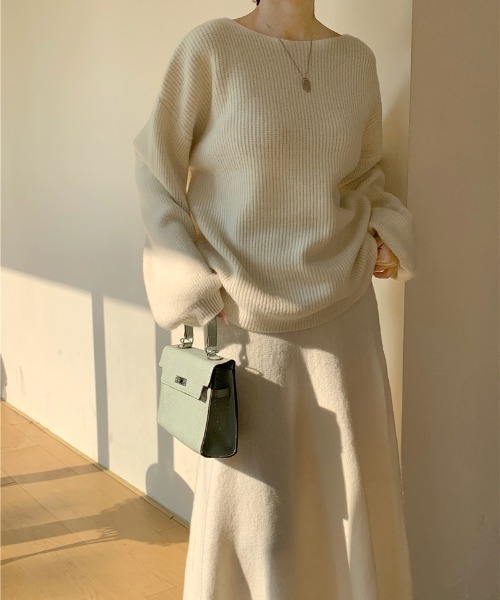 Diosfront（ディオスフロント）の「ボートネック畦編みニットプルオーバーセットアップ（セットアップ・レディース・ブラック/アイボリー/ベージュ/モカ/チャコールグレー・FREE）」の14枚目の写真