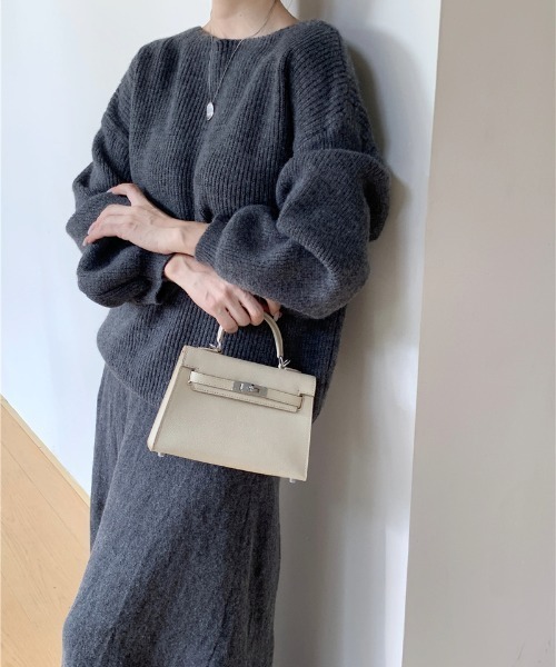 Diosfront（ディオスフロント）の「ボートネック畦編みニットプルオーバーセットアップ（セットアップ・レディース・ブラック/アイボリー/ベージュ/モカ/チャコールグレー・FREE）」の17枚目の写真