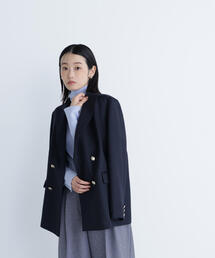 【Natural beauty basic】ノーカラージャケット（ネイビー） ナチュラルビューティーベーシック NATURAL BEAUTY BASIC ダブル