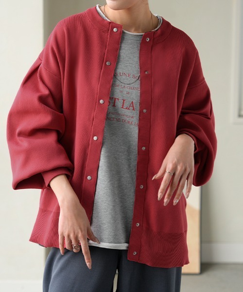 HUG.U(ハグユー)の「スポンジニットカーディガン(カーディガン/ボレロ・レディース・ブラック/アイボリー/カーキ/グレー/モカ/ラベンダー/レッド・FREE)」の7枚目の写真