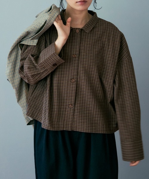 Crisp（クリスプ）の「チェックワイドシャツ（シャツ/ブラウス・レディース・ブラウン/ベージュ・FREE）」の10枚目の写真