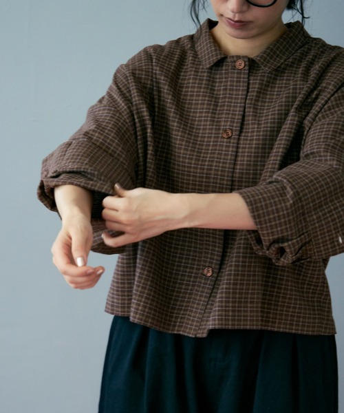 Crisp（クリスプ）の「チェックワイドシャツ（シャツ/ブラウス・レディース・ブラウン/ベージュ・FREE）」の14枚目の写真