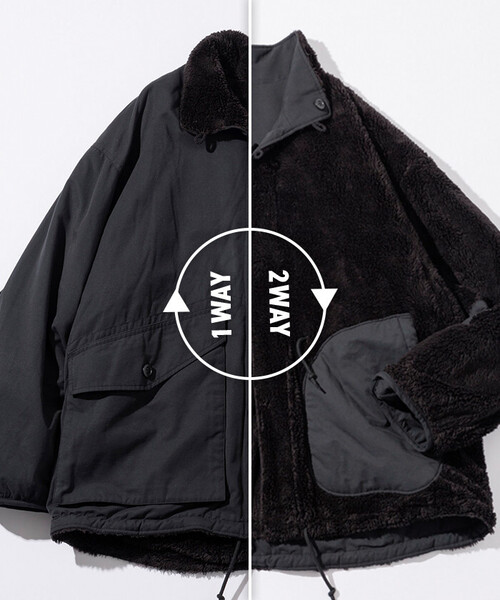 セール】ビッグシルエット スタンドネック リバーシブル ボアブルゾン