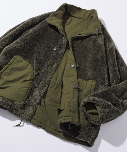 セール】ビッグシルエット スタンドネック リバーシブル ボアブルゾン