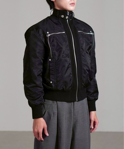 Chikashitsu +(チカシツプラス)の「【Chikashitsu +】zip up design bomber blouson / 【チカシツプラス】ジップアップデザインボンバーブルゾン(MA-1・メンズ・ブラック・S/L)」の18枚目の写真