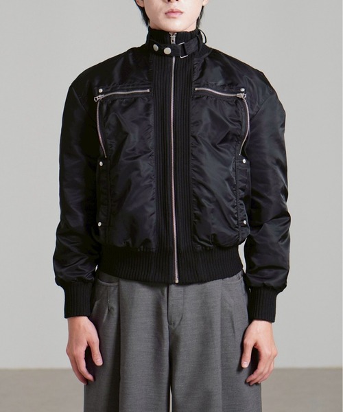 Chikashitsu +(チカシツプラス)の「【Chikashitsu +】zip up design bomber blouson / 【チカシツプラス】ジップアップデザインボンバーブルゾン(MA-1・メンズ・ブラック・S/L)」の17枚目の写真