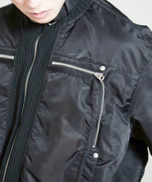 Chikashitsu +(チカシツプラス)の「【Chikashitsu +】zip up design bomber blouson / 【チカシツプラス】ジップアップデザインボンバーブルゾン(MA-1・メンズ・ブラック・S/L)」の11枚目の写真