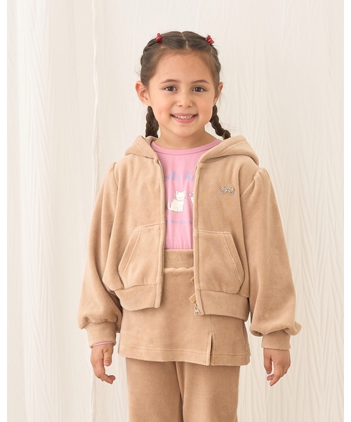 セール】【もっちりベロア】【セットアップ可】ギャザースリーブジップ