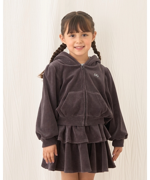 Lycee mine(リセマイン)の「【もっちりベロア】【セットアップ可】ギャザースリーブジップパーカ(パーカー・キッズ・ベージュ/ブラック/ピンク/エメラルド/チャコール・130cm/100cm/150cm/120cm/110cm/140cm)」の3枚目の写真