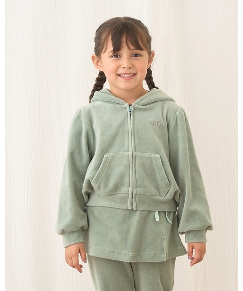 セール】【もっちりベロア】【セットアップ可】ギャザースリーブジップ