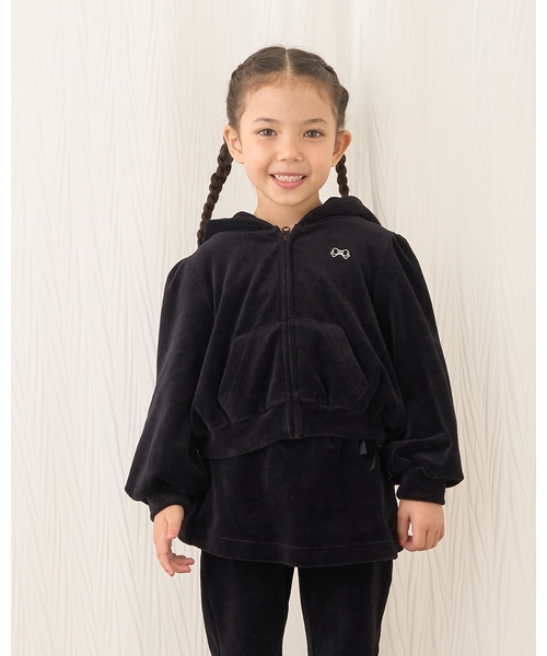 Lycee mine(リセマイン)の「【もっちりベロア】【セットアップ可】ギャザースリーブジップパーカ(パーカー・キッズ・ベージュ/ブラック/ピンク/エメラルド/チャコール・130cm/100cm/150cm/120cm/110cm/140cm)」の2枚目の写真