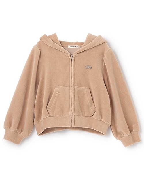 Lycee mine(リセマイン)の「【もっちりベロア】【セットアップ可】ギャザースリーブジップパーカ(パーカー・キッズ・ベージュ/ブラック/ピンク/エメラルド/チャコール・130cm/100cm/150cm/120cm/110cm/140cm)」の7枚目の写真