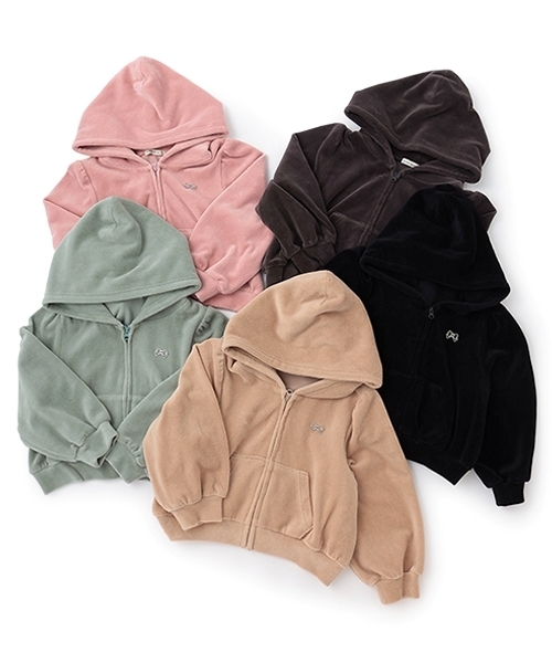 Lycee mine(リセマイン)の「【もっちりベロア】【セットアップ可】ギャザースリーブジップパーカ(パーカー・キッズ・ベージュ/ブラック/ピンク/エメラルド/チャコール・130cm/100cm/150cm/120cm/110cm/140cm)」の18枚目の写真