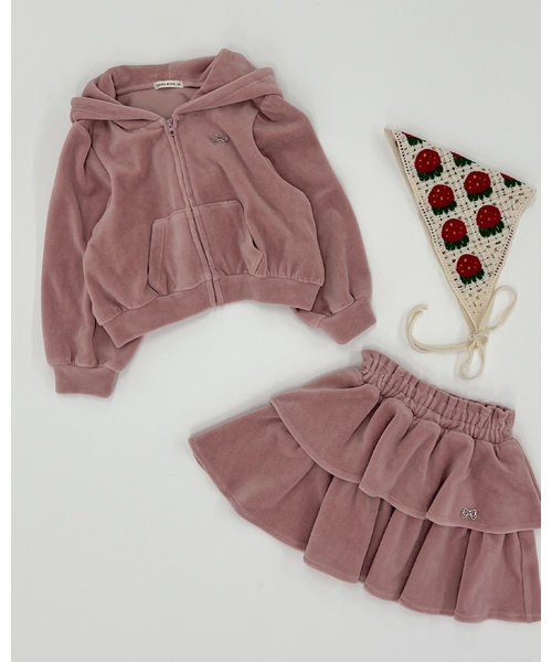 Lycee mine(リセマイン)の「【もっちりベロア】【セットアップ可】ギャザースリーブジップパーカ(パーカー・キッズ・ベージュ/ブラック/ピンク/エメラルド/チャコール・130cm/100cm/150cm/120cm/110cm/140cm)」の21枚目の写真