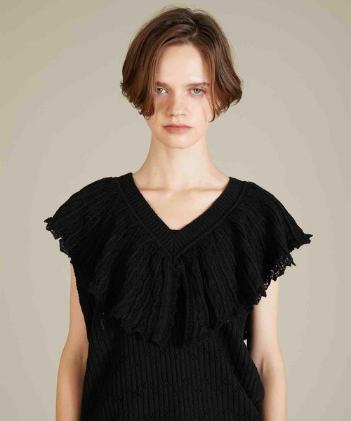 crinkle crinkle crinkle（クリンクルクリンクルクリンクル）の「【crinkle crinkle crinkle】baby alpaca sheer frill vest/ベビーアルカパシアーフリルベスト（ニット/セーター・レディース・ブラック・FREE）」の2枚目の写真