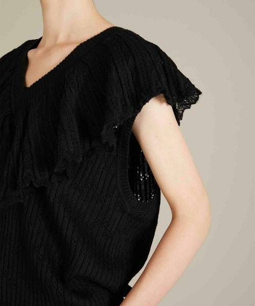 crinkle crinkle crinkle（クリンクルクリンクルクリンクル）の「【crinkle crinkle crinkle】baby alpaca sheer frill vest/ベビーアルカパシアーフリルベスト（ニット/セーター・レディース・ブラック・FREE）」の8枚目の写真