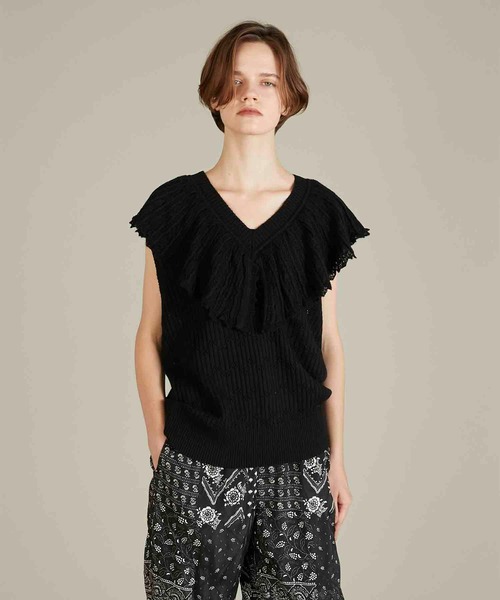 crinkle crinkle crinkle（クリンクルクリンクルクリンクル）の「【crinkle crinkle crinkle】baby alpaca sheer frill vest/ベビーアルカパシアーフリルベスト（ニット/セーター・レディース・ブラック・FREE）」の9枚目の写真