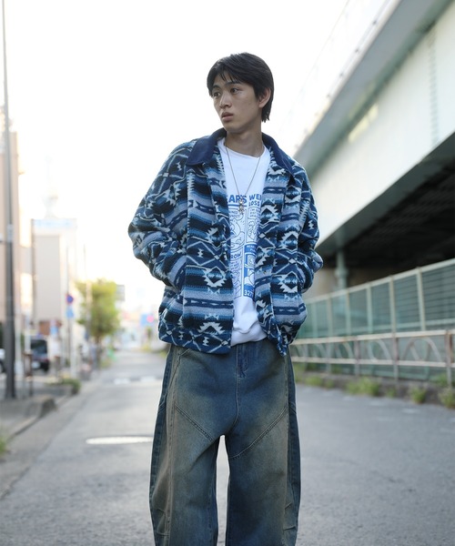 セール】HOOK -original- 民族風幾何学模様ボアジャケット（その他