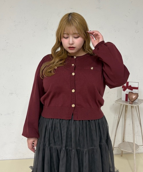 Louiosy(ルオシー)の「【大きいサイズ】ゴールドボタンカーディガン(カーディガン/ボレロ・レディース・ボルドー/ネイビー/ブラック・4L/X-LARGE/3L)」の3枚目の写真
