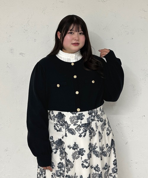 Louiosy(ルオシー)の「【大きいサイズ】ゴールドボタンカーディガン(カーディガン/ボレロ・レディース・ボルドー/ネイビー/ブラック・4L/X-LARGE/3L)」の4枚目の写真
