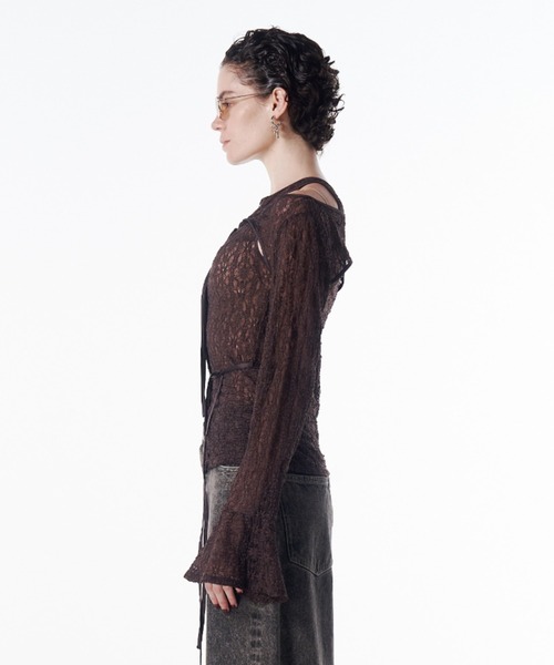 JOSE MOON(ジョゼムーン)の「LACE COMPACT LAYERED TOPS/レースコンパクトレイヤードトップス(Tシャツ/カットソー・レディース・ブラック/ホワイト/ブラウン・FREE)」の6枚目の写真