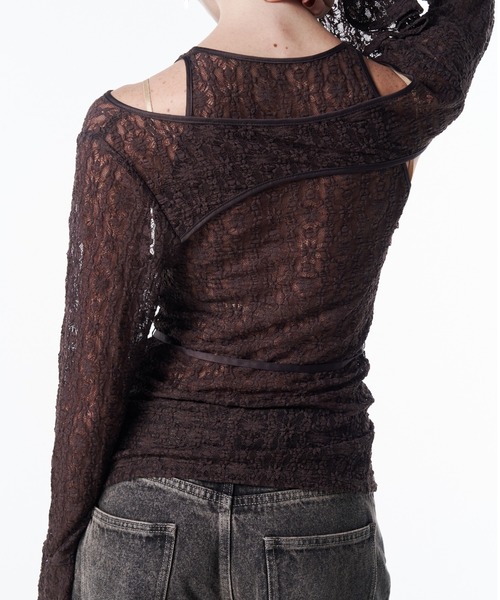 JOSE MOON(ジョゼムーン)の「LACE COMPACT LAYERED TOPS/レースコンパクトレイヤードトップス(Tシャツ/カットソー・レディース・ブラック/ホワイト/ブラウン・FREE)」の7枚目の写真