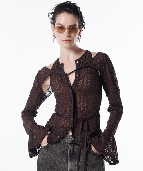 JOSE MOON(ジョゼムーン)の「LACE COMPACT LAYERED TOPS/レースコンパクトレイヤードトップス(Tシャツ/カットソー・レディース・ブラック/ホワイト/ブラウン・FREE)」の4枚目の写真
