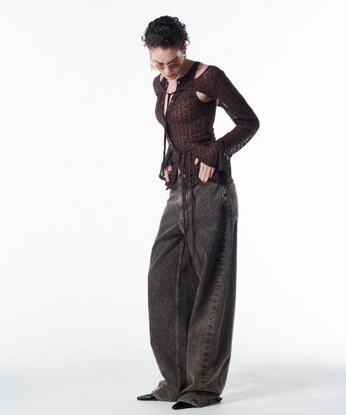 JOSE MOON(ジョゼムーン)の「LACE COMPACT LAYERED TOPS/レースコンパクトレイヤードトップス(Tシャツ/カットソー・レディース・ブラック/ホワイト/ブラウン・FREE)」の12枚目の写真
