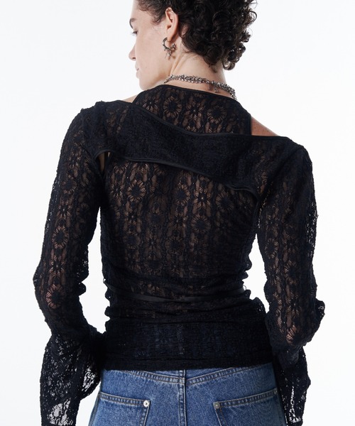 JOSE MOON(ジョゼムーン)の「LACE COMPACT LAYERED TOPS/レースコンパクトレイヤードトップス(Tシャツ/カットソー・レディース・ブラック/ホワイト/ブラウン・FREE)」の15枚目の写真