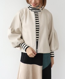 Three Four Time（スリーフォータイム）の「フレアスリーブフェイクレザージャケット（ノーカラージャケット）」