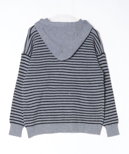 Vini(ヴィニ)の「ボーダーニットジップアップフードパーカー(ニット/セーター・レディース・アイボリー/グレー・FREE)」の3枚目の写真