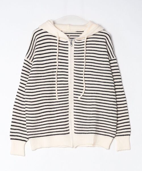 Vini(ヴィニ)の「ボーダーニットジップアップフードパーカー(ニット/セーター・レディース・アイボリー/グレー・FREE)」の9枚目の写真