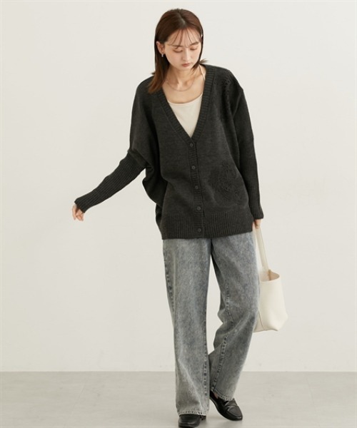 nissen（ニッセン）の「肩レースデザインオーバーサイズドルマンカーディガン（ニット/セーター・レディース・チャコールグレー/ブラック・FREE）」の16枚目の写真