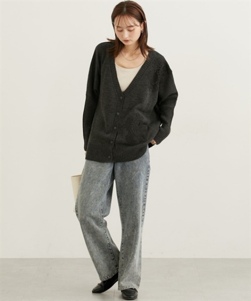 nissen（ニッセン）の「肩レースデザインオーバーサイズドルマンカーディガン（ニット/セーター・レディース・チャコールグレー/ブラック・FREE）」の18枚目の写真