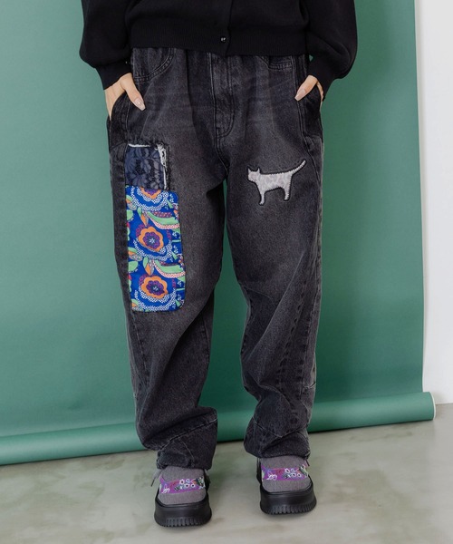 スカラー　scolar 153672：綿×レース異素材アップリケデニムパンツ 153672：綿×レース異素材アップリケデニムパンツの通販-ScoLar