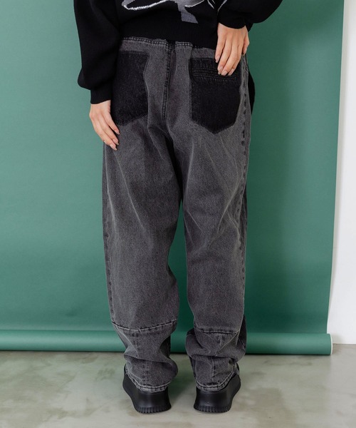 ScoLar（スカラー）の「153672：綿×レース異素材アップリケデニムパンツ（デニムパンツ・レディース・ブラック/ブルー・M）」の6枚目の写真