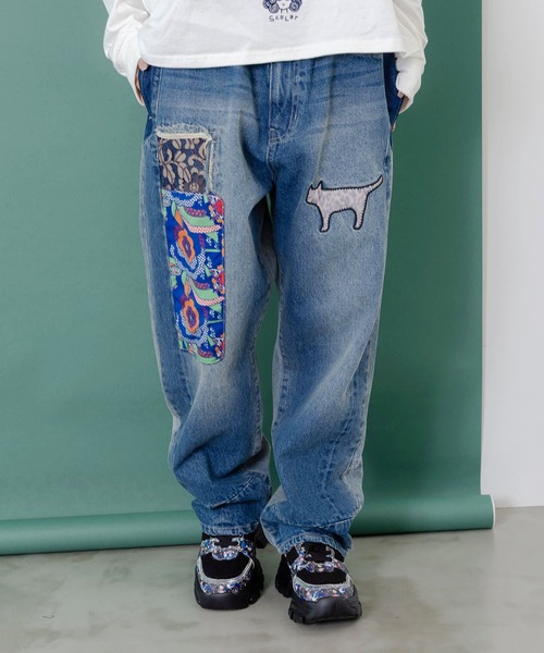 ScoLar（スカラー）の「153672：綿×レース異素材アップリケデニムパンツ（デニムパンツ・レディース・ブラック/ブルー・M）」の12枚目の写真