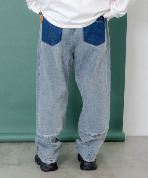 セール】153672：綿×レース異素材アップリケデニムパンツ（デニム