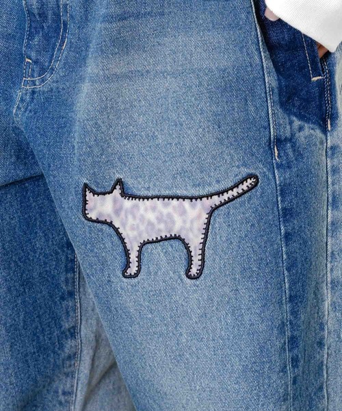 セール】153672：綿×レース異素材アップリケデニムパンツ（デニム