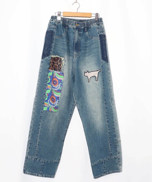 スカラー　scolar 153672：綿×レース異素材アップリケデニムパンツ 153672：綿×レース異素材アップリケデニムパンツの通販-ScoLar