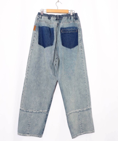 スカラー　scolar 153672：綿×レース異素材アップリケデニムパンツ セール】153672：綿×レース異素材アップリケデニムパンツ（デニム