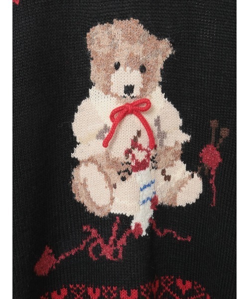 ピンクハウス　三つ子のくまの冬支度柄編み込みフード付きニット PINK HOUSE（ピンクハウス）の「三つ子のくまの冬支度柄編み込みフード