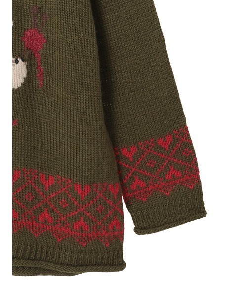 セール】三つ子のくまの冬支度柄編み込みフード付きニット（ニット