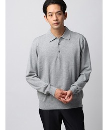 SUIT SQUARE | ポロニット 長袖 ウォッシャブル ウールブレンド天竺 無地 オフィニット(ニット/セーター)