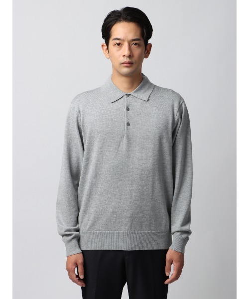 セール】ポロニット 長袖 ウォッシャブル ウールブレンド天竺 無地