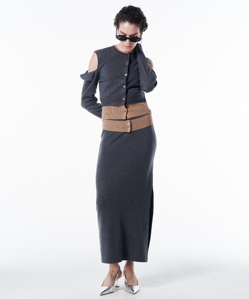 JOSE MOON(ジョゼムーン)の「CUTTING LAYERED KNIT DRESS/カッティングレイヤードニットドレス(ワンピース・レディース・グレー/ブラック・FREE)」の1枚目の写真